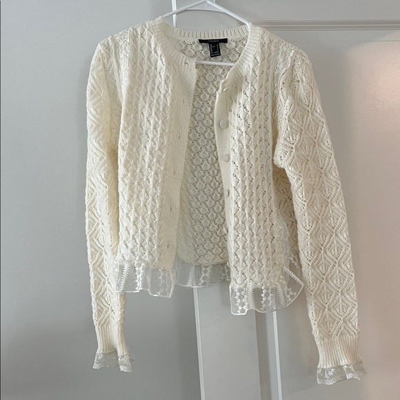 Forever 21 Cream Lace Trim Cardigan - Picture 1 of 4